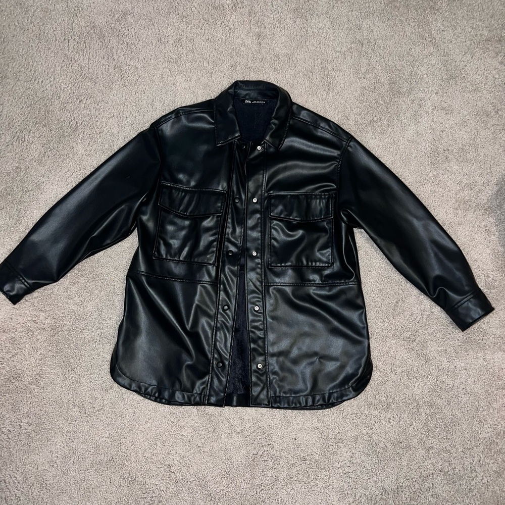 Zara Women’s Shacket - Faux Leather, Black